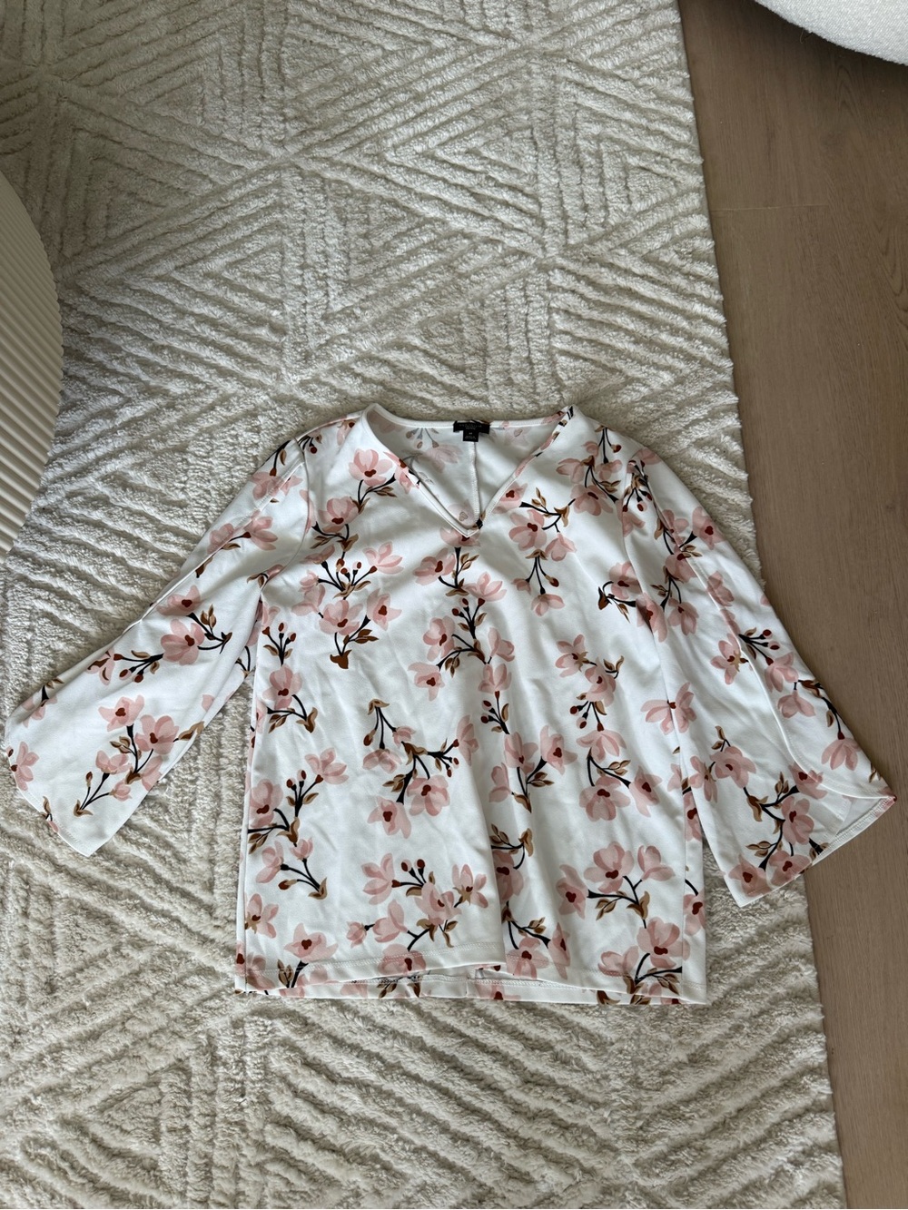 Ann Taylor White Blouse with Blush Pink Floral Print